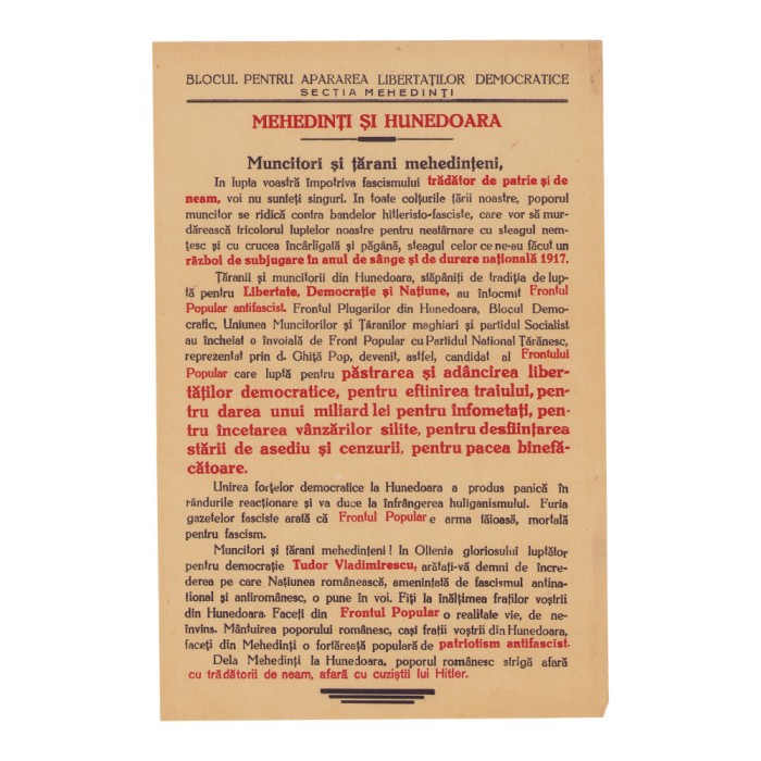 Blocul pentru Apărarea Libertăților Democratice, manifest &icirc;mpotriva bandelor hitleristo-fasciste