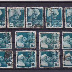 Lot 13 TIMBRE Romania 1936 CAROL II 16 lei POSTA Variante culoare Stampilate