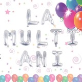 Set Baloane Folie &quot;La Multi Ani&quot; Argintii, 40cm - Decor Petrecere Aniversare Copii/Adulti - Refolosibile Umflare Aer/Heliu