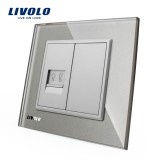 Cumpara ieftin Priza telefon simpla Livolo gri, cu rama eleganta din sticla