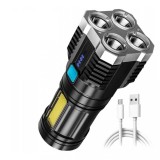 Cumpara ieftin Lanterna multifunctionala reincarcabila, 5 x LED, 4 moduri, 14 x 5,5 x 5,5 cm, Oem