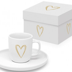 Set ceasca cu farfurioara Espresso - Pure Gold Heart Matte