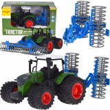 Tractor verde de jucărie cu rolă agricolă mobilă, roți din cauciuc, scara 1:24