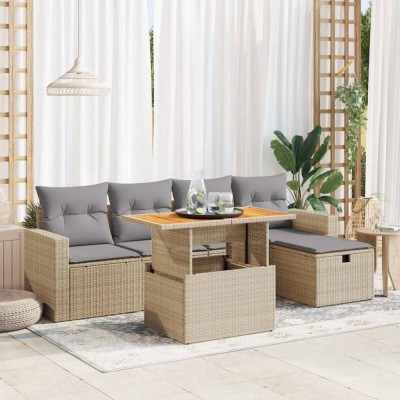 vidaXL Set canapele grădină cu perne 6 piese bej poliratan/lemn acacia 3327997 foto