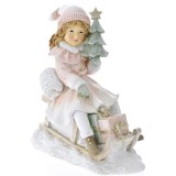 Figurina din rasina Girl on Sledge 14 x 17 cm