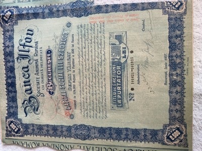 TITLU Actiune Nominativa de 2500 lei , Societatea Anonima Romana , Banca Ilfov foto