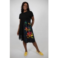 ROCHIE MIDI ASIMETRICA CU MANECA SCURTA SI TUL DRAGONFLY TALIE UNICA Multicolora