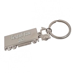 Breloc personalizat metalic in forma de TIR. camion gravat cu textul tau model 1