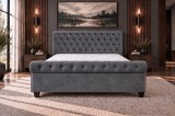 Pat Silver 180x200 cm Tapitat Catifea Gri cu Somiera Inclusa Picioare Albe
