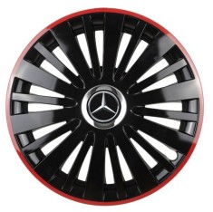Set 4 capace roti Red/Black cu inel cromat pentru gama auto Mercedes-Benz, R14