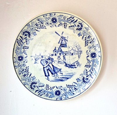 ceramica DELFT BOCH farfurie de perete decor hibernal patinaj iarna 22 cm foto