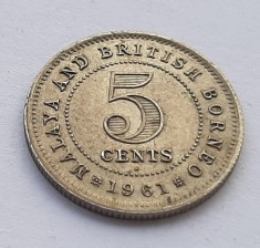 100. Moneda Malaya si Borneo Britanic 5 cents 1961