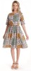 Rochie Medie Dama V275, Imprimeu Combinat Crem, Mustar si Verde - L, Eranthe