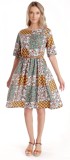 Rochie Medie Dama V275, Imprimeu Combinat Crem, Mustar si Verde - XL, Eranthe