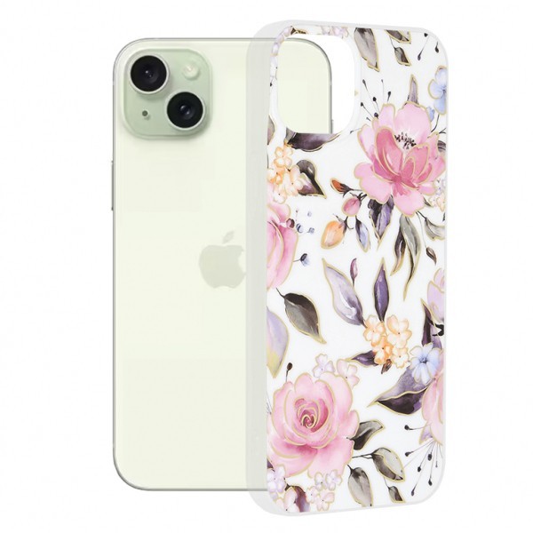 Husa pentru Apple iPhone 15 Plus, Techsuit, Marble, Alba