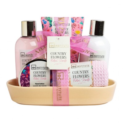Set 5 produse de ingrijire Country Flower cu suport ceramic, IDC Institute 56232, 600 ml foto