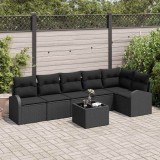 vidaXL Set de canapele pentru grădină cu pernă 7 pcs Negru Rattan poli 3346073