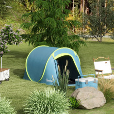 Outsunny Cort Camping Impermeabil, Cort Pop-Up cu Accesorii și Geantă de Transport, 245x148x105 cm, Albastru