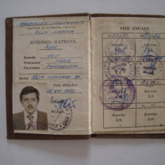 Carnet de student Institutul Politehnic Cluj-Napoca, 1980