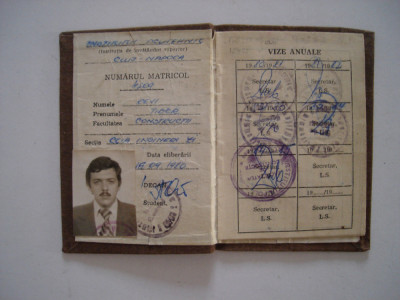 Carnet de student Institutul Politehnic Cluj-Napoca, 1980 foto