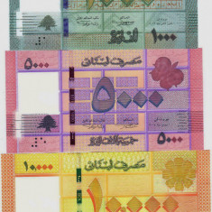 Bancnota Liban 1.000 , 5.000 si 10.000 Livre 2014-16 - P90-92 UNC ( set x3 )