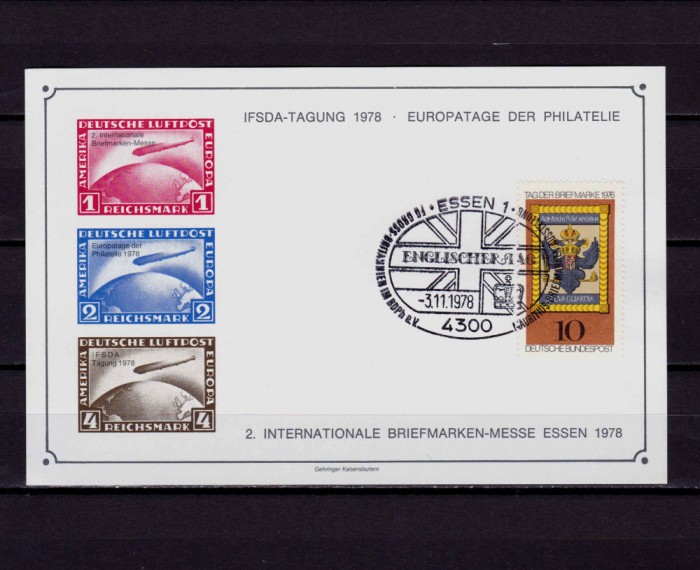 ✅(V32) Germania &#039;78,bloc/vinieta oficiala Expo.Fila Essen,Graf Zeppelin 1928,MNH
