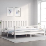 Cadru de pat cu tăblie Super King Size, alb, lemn masiv