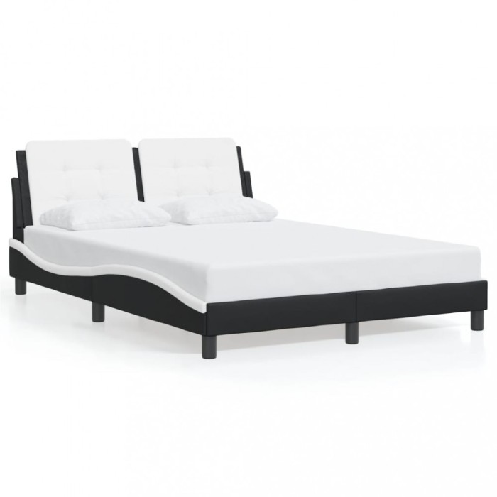 Cadru de pat fara saltea, Zadar, negru si alb,140x190cm, piele ecologica