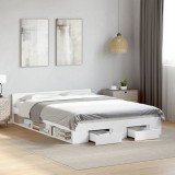 VidaXL Cadru de pat cu sertare, alb, 135x190 cm, lemn prelucrat