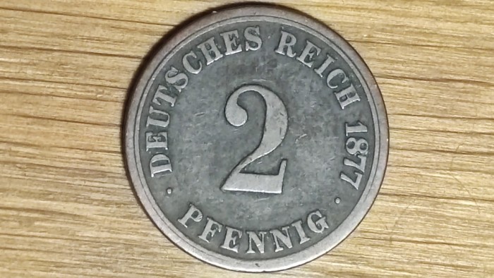 Germania - moneda de colectie - 2 pfennig 1877 A scut mare - Berlin - stare buna