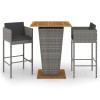 Set mobilier bar de gradina, cu perne, 3 piese, gri, poliratan