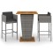 Set mobilier bar de gradina, cu perne, 3 piese, gri, poliratan