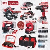 Set scule cu acumulator Raider Pro R20, 4 unelte, 2 baterii si accesorii