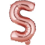 Balon folie metalizata litera s, flippy, 40 cm, umflati cu heliu sau aer, ambalaj individual, pai inclus, rose gold