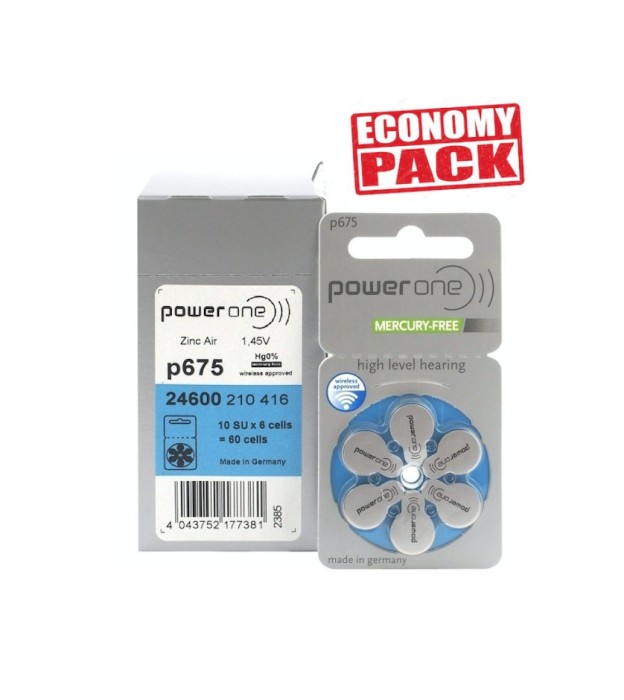 Baterii PowerOne 675 pentru aparate auditive Economy Pack 60 baterii Baterii PowerOne 675 pentru aparate auditive Economy Pack 60 baterii