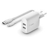 Cumpara ieftin Incarcator Belkin Boost Charge Dual USB-A 24W+USB-A to Micro-USB Alb