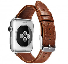 Curea iUni compatibila cu Apple Watch 1/2/3/4/5/6/7, 44mm, Vintage, Piele, Brown foto