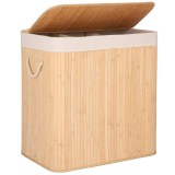 Cos de rufe din bambus, pliabil, cu captuseala detasabila lavabila, 3 compartimente, 150L, 63x42x62cm, maro Household NewTrend