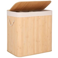 Cos de rufe din bambus, pliabil, cu captuseala detasabila lavabila, 3 compartimente, 150L, 63x42x62cm, maro Household NewTrend