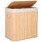 Cos de rufe din bambus, pliabil, cu captuseala detasabila lavabila, 3 compartimente, 150L, 63x42x62cm, maro