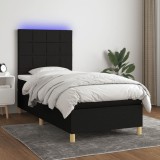 Gossi pat cu arcuri, saltea si led, negru, 90x200 cm, textil