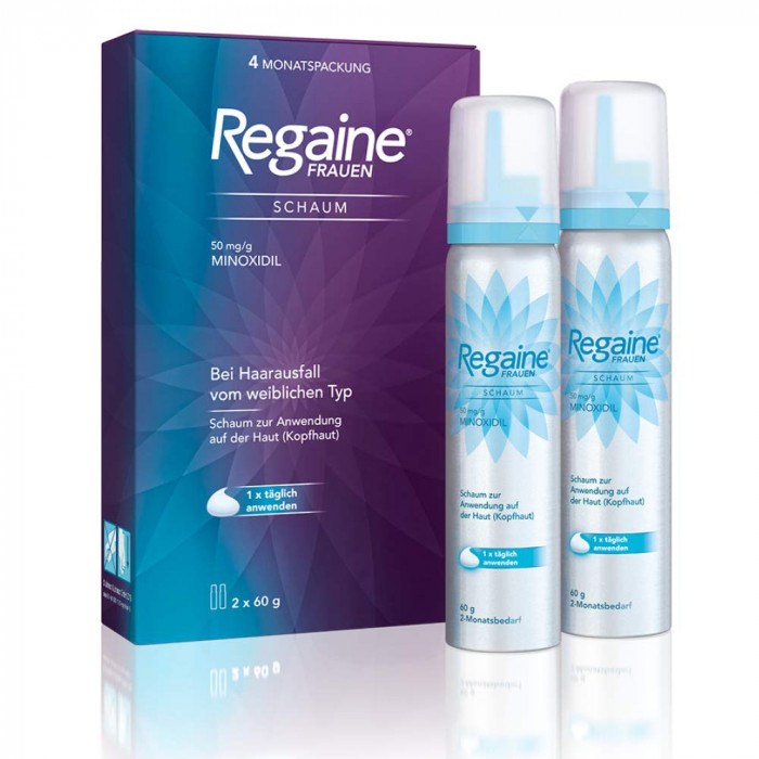 Spuma - Minoxidil Regaine 5%, Tratament Impotriva Caderii Parului, pentru Femei, 2x 60ml, 4 luni aplicare