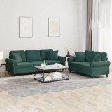 vidaXL Set canapea cu perne, 2 piese, verde &icirc;nchis, catifea