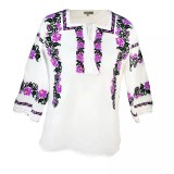 Cumpara ieftin Bluza alba cu motiv floral mov - BMG135