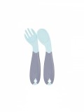 Set Lingurita si Furculita BabyJem, Bleu, Maner Gri, Ergonomic, 6 Luni+