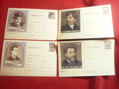 Set 4 Carti Postale :Scriitori si Compozitori Romani: Caragiale ,C.Porumbescu , foto