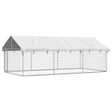 vidaXL Padoc de exterior pentru c&acirc;ini, cu acoperiș, 400x200x150 cm