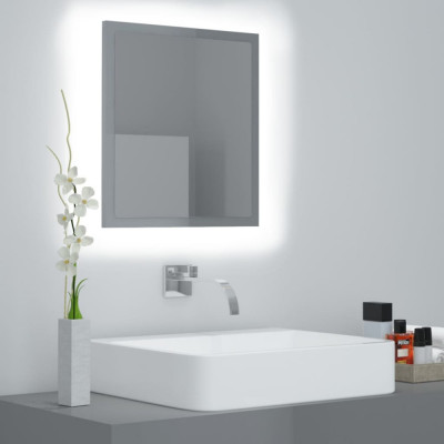 Oglinda de baie cu LED, gri extralucios, 40x8,5x37 cm, acril GartenMobel Dekor foto