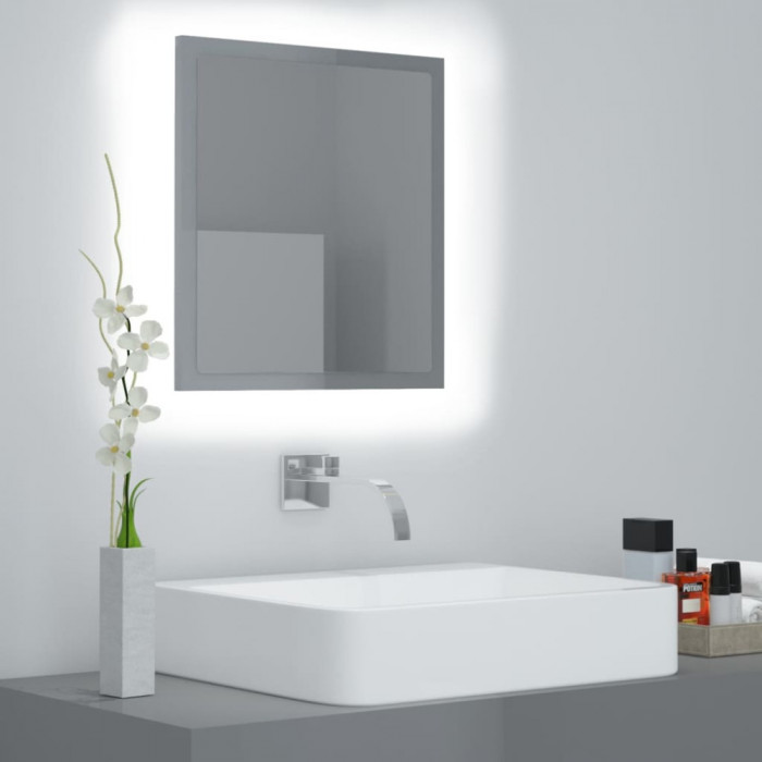 Oglinda de baie cu LED, gri extralucios, 40x8,5x37 cm, acril GartenMobel Dekor