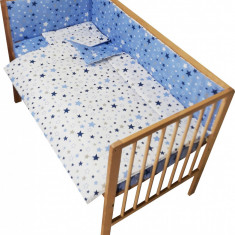 Lenjerie patut cu 2 fete si 4 piese 120x60 cm Nichiduta Blue Stars